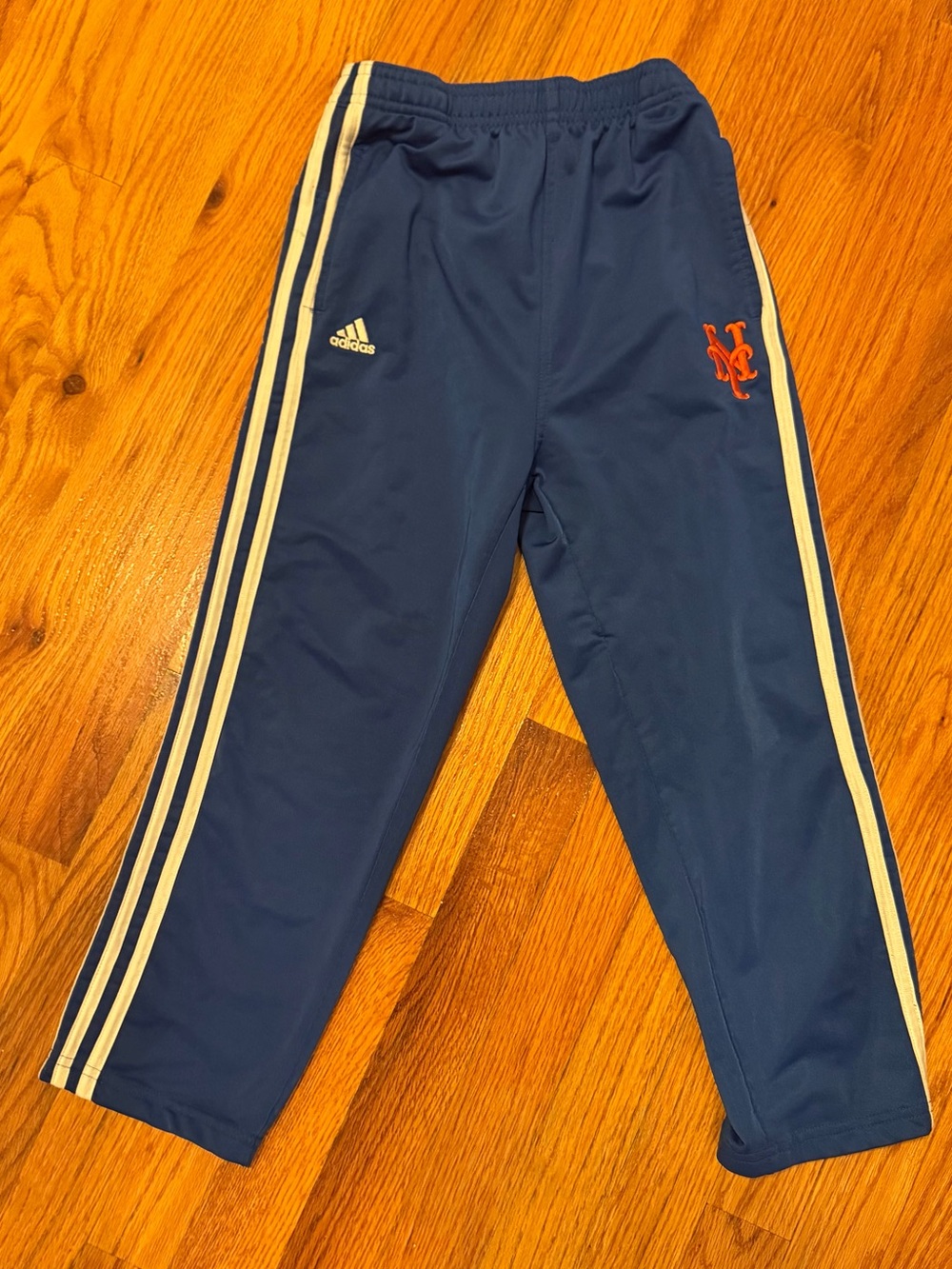 adidas Kids Navy Track Joggers with Cream Stripes and Orange NY METS Logo